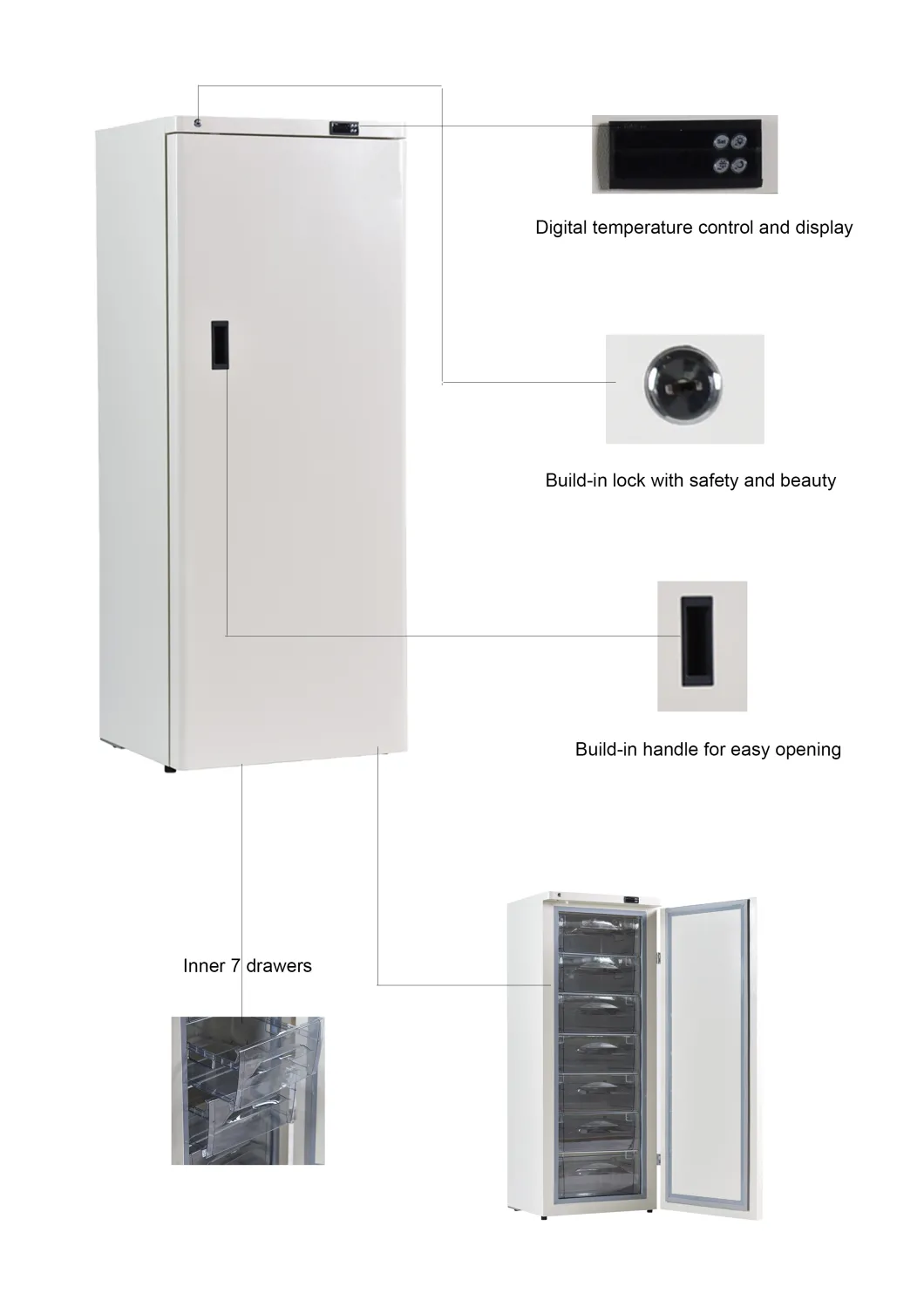 Энергосберегающие -40 градусов вертикально 278 литров медицинского морозильника с Multi ящиками